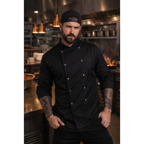 Kuchársky rondon Denny's Budget dlhý rukáv - farba čierna