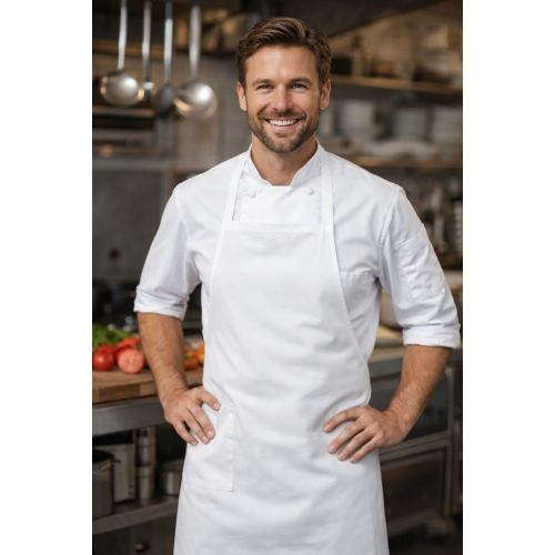 Giblor´s ANCONA kuchárska zástera s trakmi 100% bavlna biela