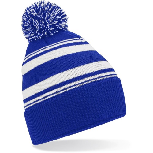 Beechfield B473R Pletená čiapka s pruhmi „Fan“ modrá Bright Royal/White