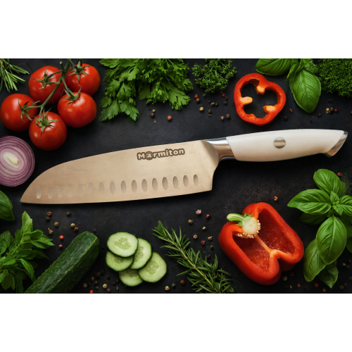 MARMITON Emi Santoku kuchársky nôž nerezový rukoväť biela ABS 18cm MARMITON Emi Santoku kuchársky nôž nerezový rukoväť biela ABS 18cm