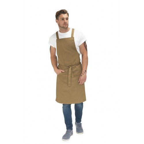 Dennys DE109 Le Chef Prep Crossback casnicka zastera s vreckom a trakmi khaki