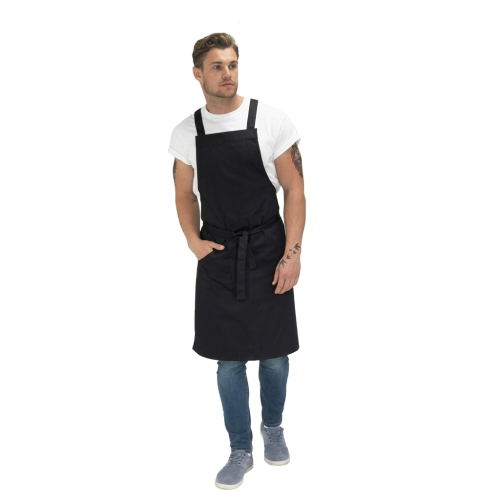 Le Chef Prep Crossback zástera s trakmi čierna