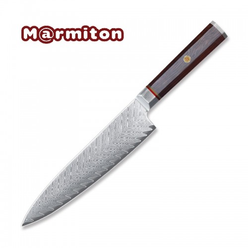 Marmiton Hoshi japonský kuchársky damaškový nôž 20cm drevená osemhranná rukoväť Rosewood