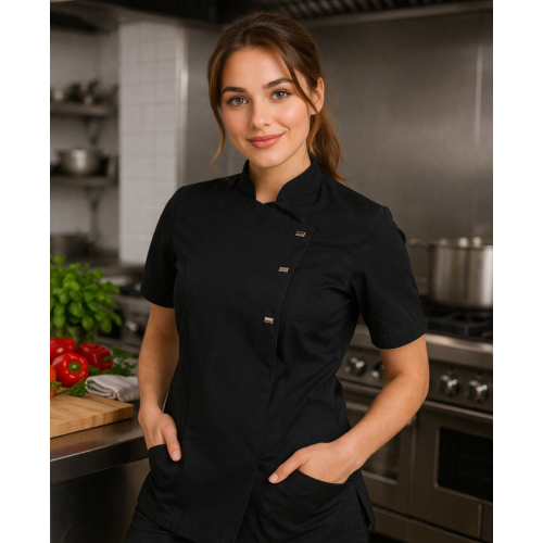 Giblor´s Greta kuchársky rondon dámsky krátky rukáv čierny