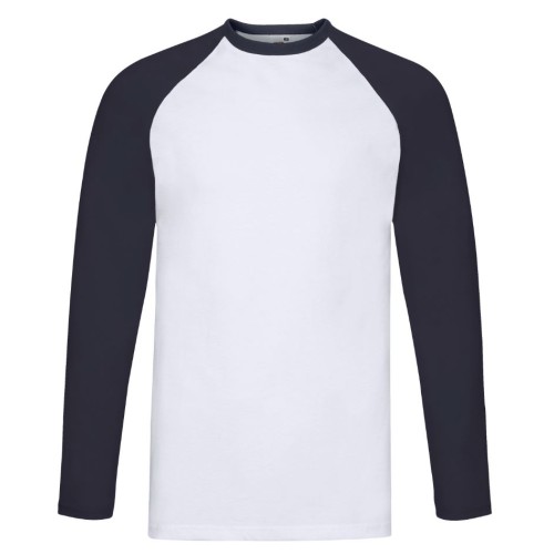 Fruit of the Loom F610280 pánske tričko dlhý rukáv Baseball T White/Deep Navy