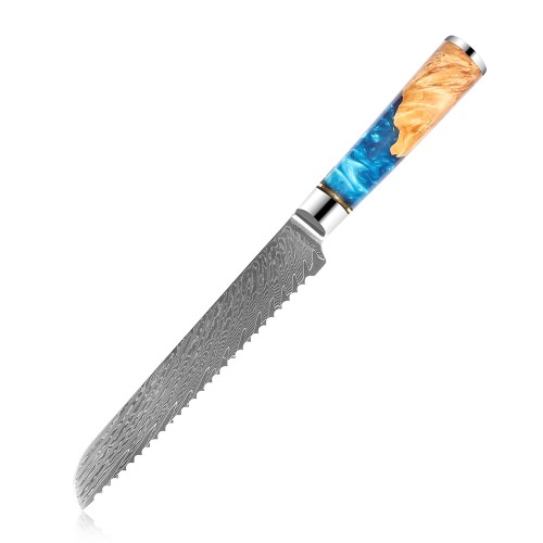 Marmiton Reizo japonský kuchársky damaškový nôž na pečivo 20cm modrá živice VG10