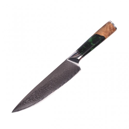 Marmiton Ichiro japonský damaškový nôž 21cm zelená živice / Pakkawood VG10