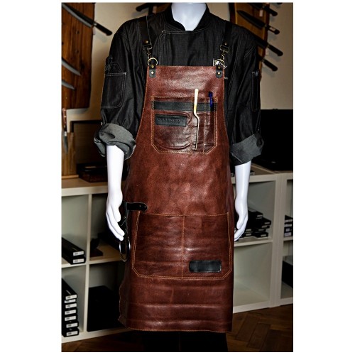 Dellinger zástera kožená s trakmi Leather BBQ - farba hnedá