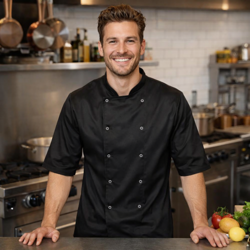 Denny's Budget kuchársky rondón krátky rukáv - farba čierna Denny's Budget kuchársky rondón krátky rukáv - farba čierna