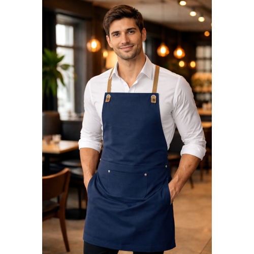 Karlowsky Urban-Nature zástera s trakmi a vreckom pánska aj dámska modrá Steel