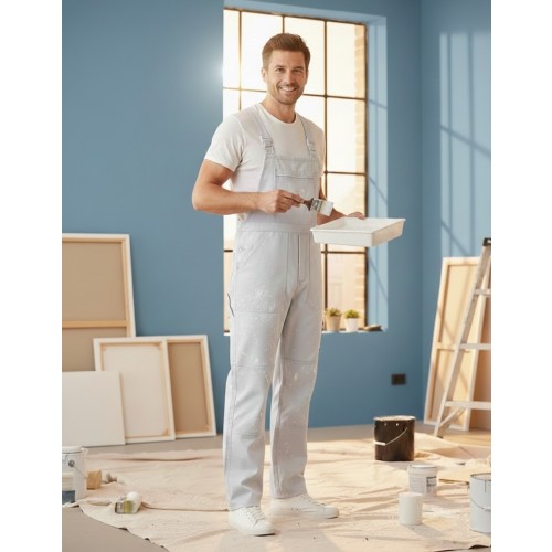 Rossini SerioPlus+ montérkové nohavice s trakmi maliarske pánske dámske biele