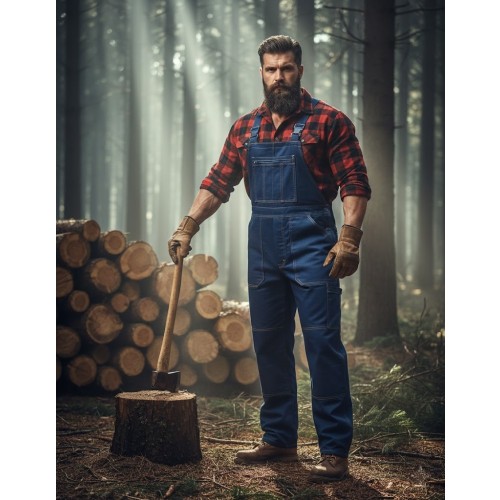 Rossini SerioPlus+ montérkové nohavice s trakmi pánske dámske modré denim Rossini SerioPlus+ montérkové nohavice s trakmi pánske dámske modré denim