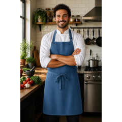 Denny's DP200 kuchárska zástera s trakmi pošťačka modrá