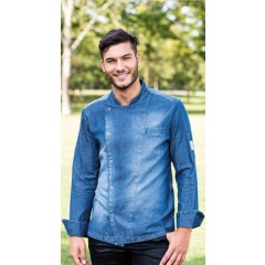 Giblor's Cristian džínsový kuchársky rondón dlhý rukáv - farba modrá