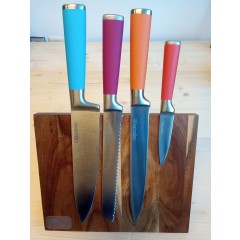 Marmiton Oki STI022 sada 4 nerezových kuchynských nožov s magnetickým držiakom agátové drevo