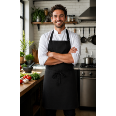 Denny's DP200 kuchárska zástera s trakmi čierna