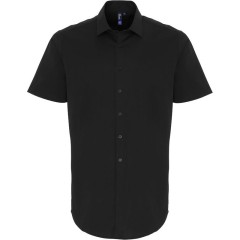 Premier PR246 popelínová pánska čísnická elastická košeľa s krátkym rukávom čierna