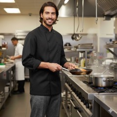 Denny's Lightweight kuchársky rondón knoflíky dlhý rukáv - farba čierna