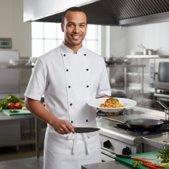 Denny's AFD kuchársky rondón krátky rukáv - farba biela