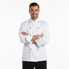 Denny's Lightweight kuchársky rondón čierne knoflíky dlouhý rukáv biela