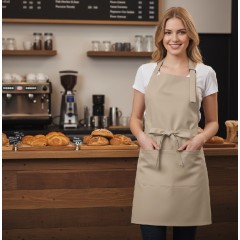 Kariban K885 casnicka a kuchárska zástera s vreckom béžová